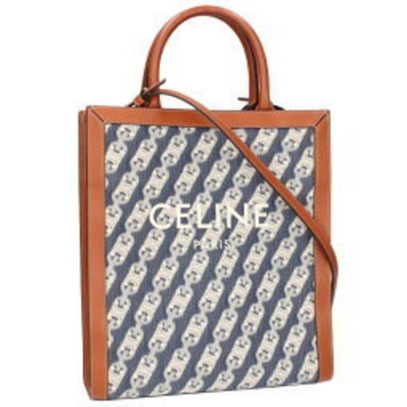 Celine Vertical Cabas Denim Triomphe Leather Tote Bag Indigo Blue - Picture 1 of 5